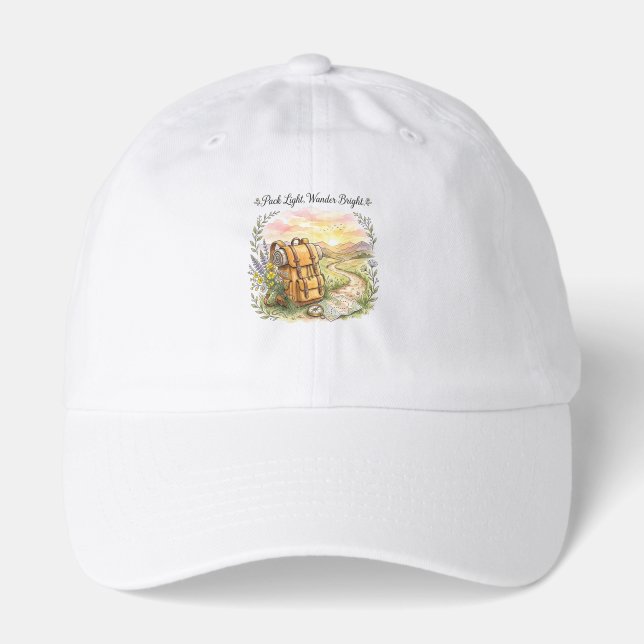Pack Light Wander Bright Travel Adventure Quote Hat (Front)