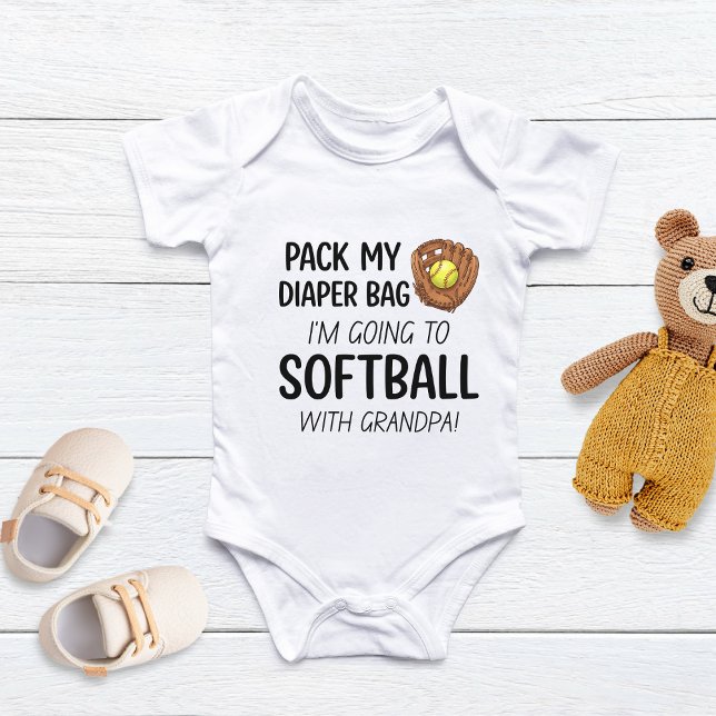 Pack My Diaper Bag I'm Going Softball With Grandpa Baby Bodysuit (Creator Uploaded)