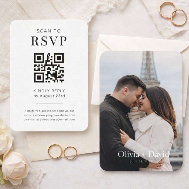 Pack of 100 Elegant QR Code Wedding Website Card (Elegant RSVP QR code card with matching couple photo wedding insert)