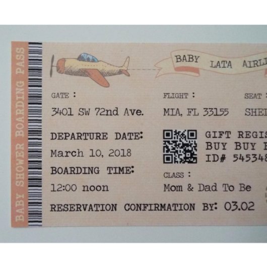 Pack of 10 Boarding Baby Shower Invitations (Top)