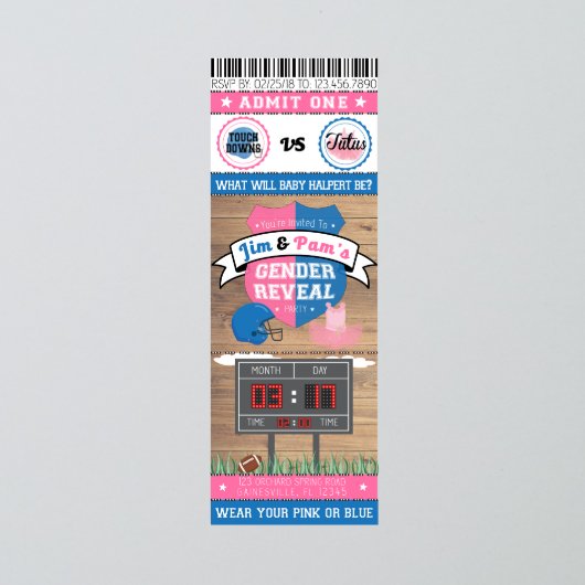 Pack of 10 Touchdown Tutu Gender Reveal Invites (Top)