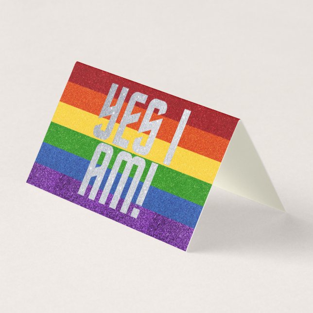 Pack of 25 LGBT Glitter Yes I Am! Coming Out Card (Front)