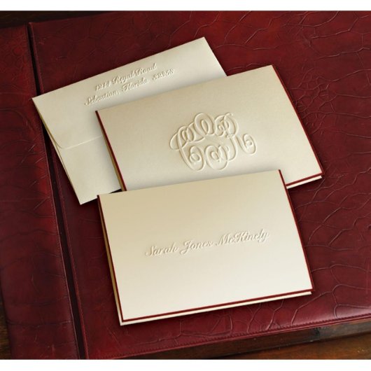 Pack of 25 Wine Hand-Bordered Folded Note Cards (Front)