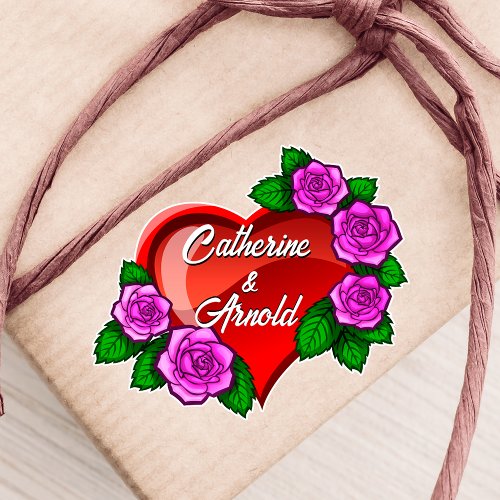 Pack of 4 Romantic red heart with pink roses Sticker