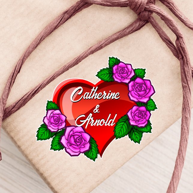Pack of 4 Romantic red heart with pink roses Sticker (Creator Uploaded)