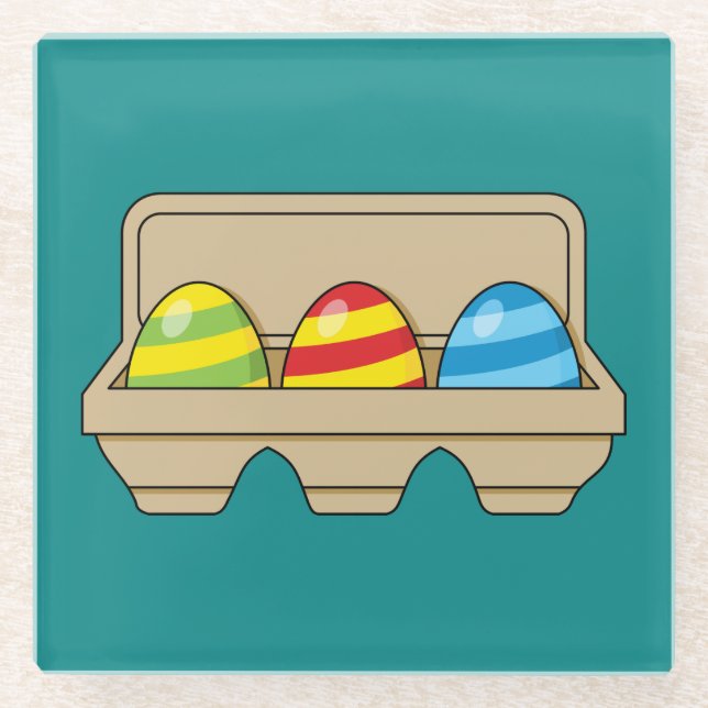 Pack of Colorful Cartoon Easter Eggs Glass Coaster (Front)
