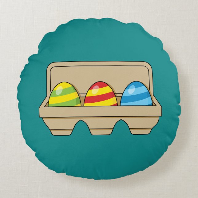 Pack of Colorful Cartoon Easter Eggs Round Pillow (Front)