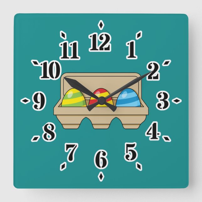 Pack of Colorful Cartoon Easter Eggs Square Wall Clock (Front)