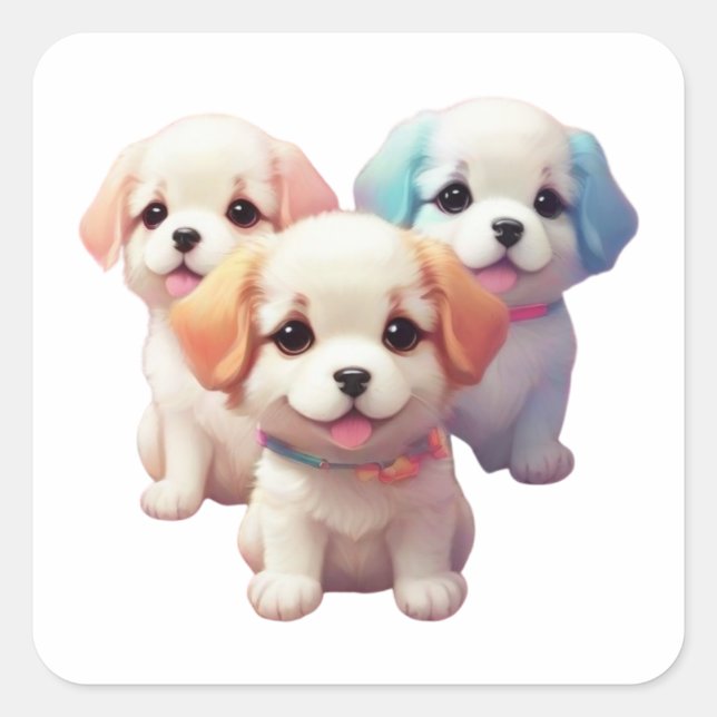 Pack of cute puppies sticker.  square sticker (Front)