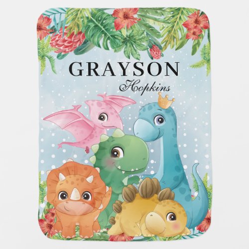 Pack of Dinosaurs Baby Blanket  Tropical Foliage