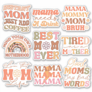 Pack of Funny Orange Retro Mom Quote Vinyl Sticker