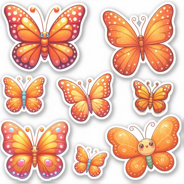 pack of vibrant orange butterflies sticker (Front)
