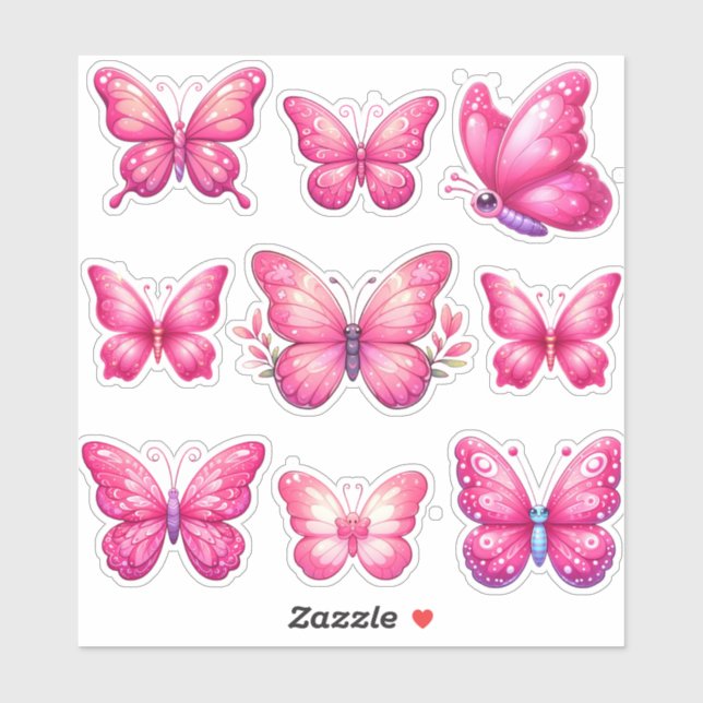 pack of vibrant pink butterflies sticker (Sheet)