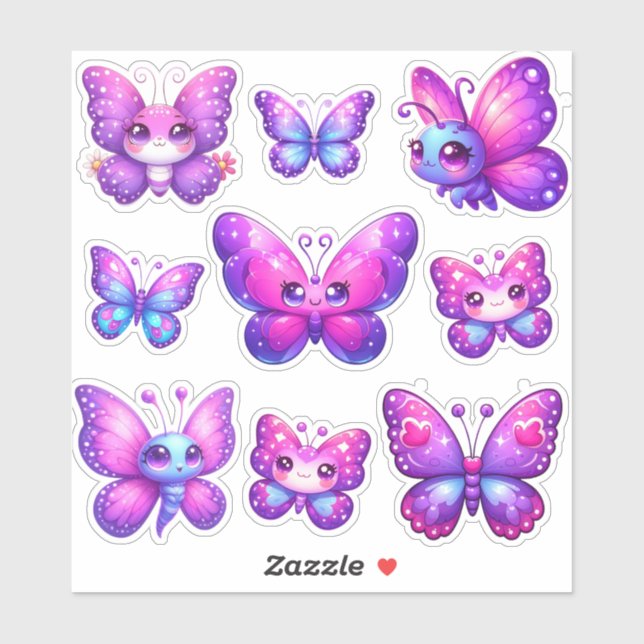 pack of vibrant purple butterflies sticker (Sheet)