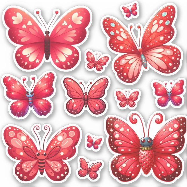 pack of vibrant red butterflies sticker (Front)