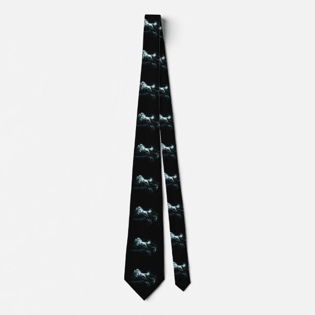 Pack of wolves attacking a white horse neck tie (Front)