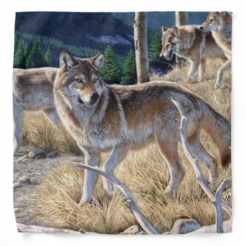 Pack of wolves in the forest painting bandana