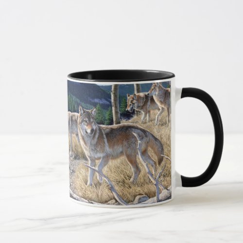 Pack of wolves in the forest painting mug