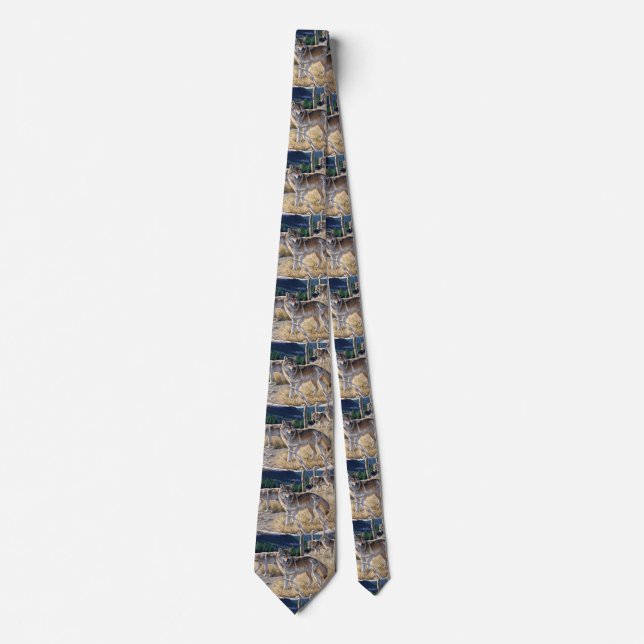 Pack of wolves in the forest painting neck tie (Front)