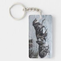 Pack of wolves running through the snow