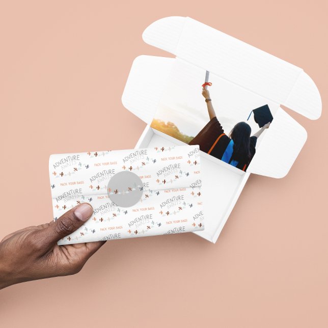 Pack Your Bags Adventure Awaits Tissue Paper  (Celebrate a new adventure with this, "Adventure Awaits - Pack your bags" tissue paper! )