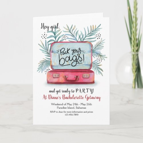Pack Your Bags Bachelorette Party Invitations Fold