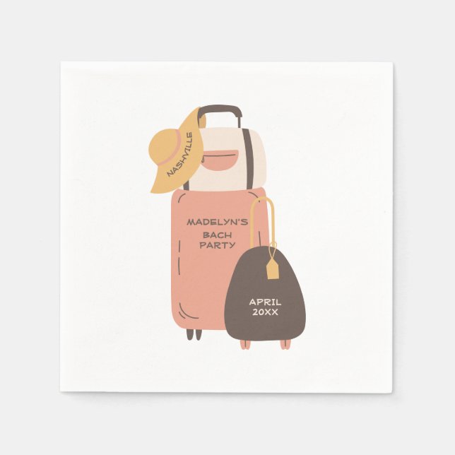 Pack Your Bags Luggage Destination Bachelorette Napkins (Front)