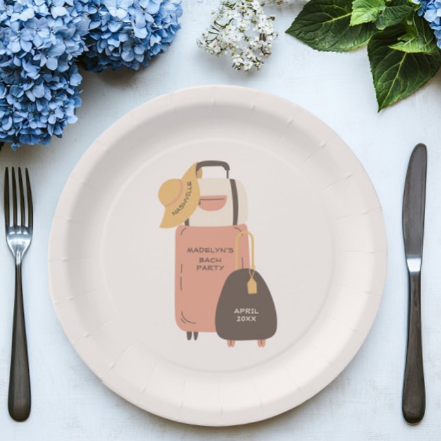 Pack Your Bags Luggage Destination Bachelorette Paper Plates (Creator Uploaded)