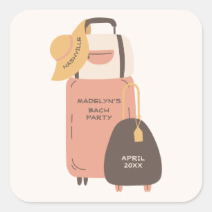 Pack Your Bags Luggage Destination Bachelorette Square Sticker