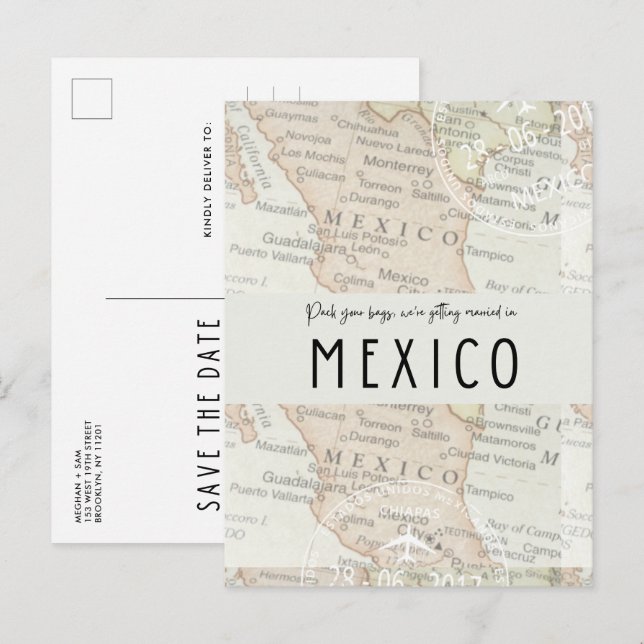 Pack Your Bags Mexico Map Wedding Save the Date Announcement Postcard (Front/Back)