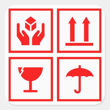 Package Handling Symbol Red Square Sticker