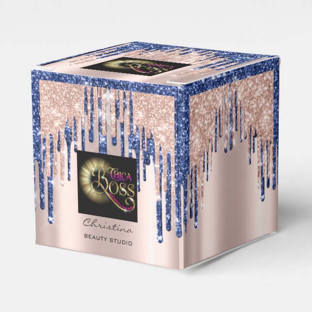Packaging Logo Rose Drip Blue Navy Beauty  Favor Boxes (Front Side)