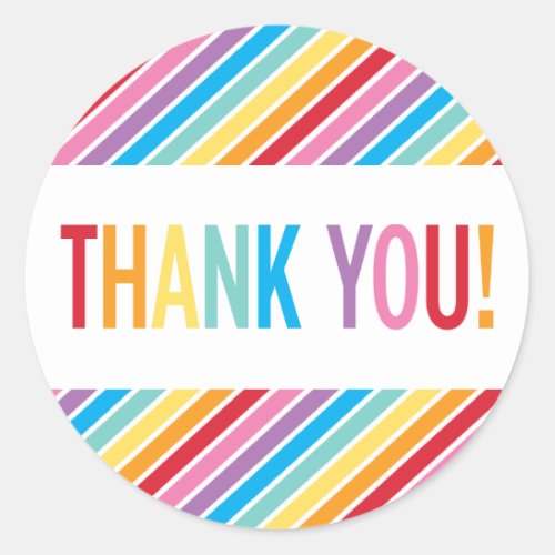 PACKAGING THANK YOU bold colorful rainbow letters Classic Round Sticker