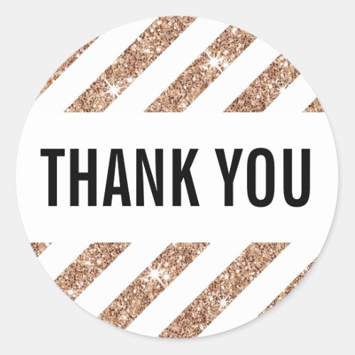 PACKAGING THANK YOU rose gold glitter stripe black Classic Round Sticker