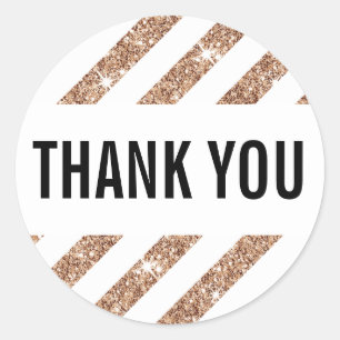 PACKAGING THANK YOU rose gold glitter stripe black Classic Round Sticker