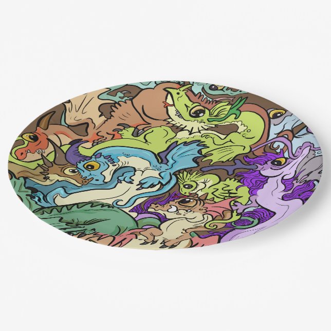 packed in party dragons paper plates (Angled)