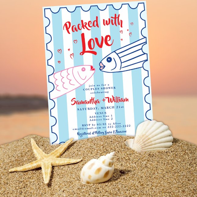 Packed with Love Fisherman Sardines Bridal Shower Invitation (Packed with Love Fisherman Sardines Engagement Co-ED Couples Bridal Wedding Shower Rehearsal Dinner)