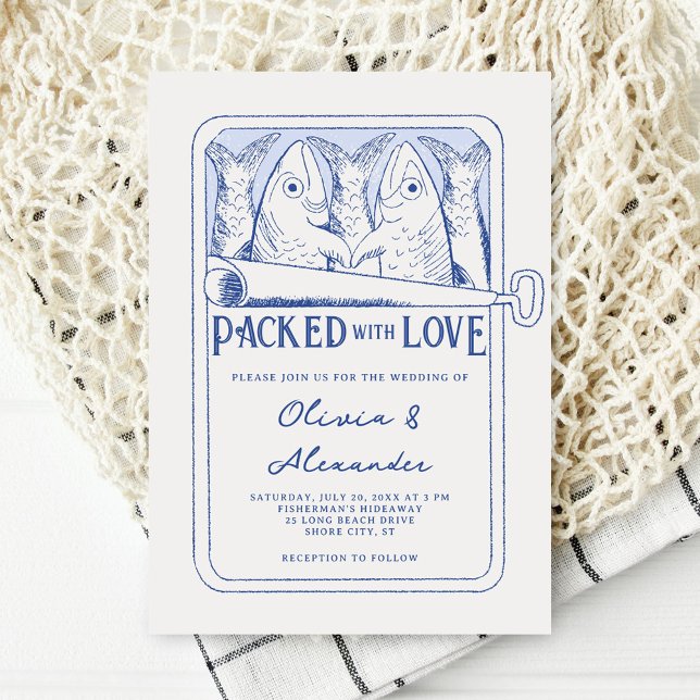 Packed with Love Hand Drawn Sardines Wedding Invitation (Creator Uploaded)