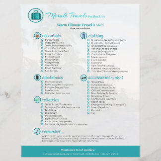 Packing List: Warm Climate Travel (1 Adult)