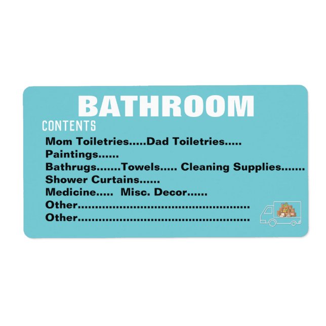 Packing Moving Organizing Labels - Bathroom (Front)