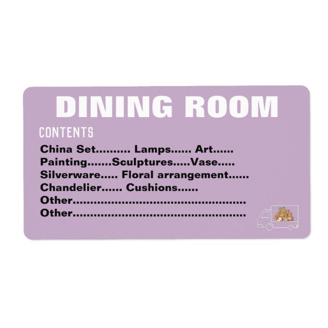 Packing Moving Organizing Labels - Dining Room (Front)