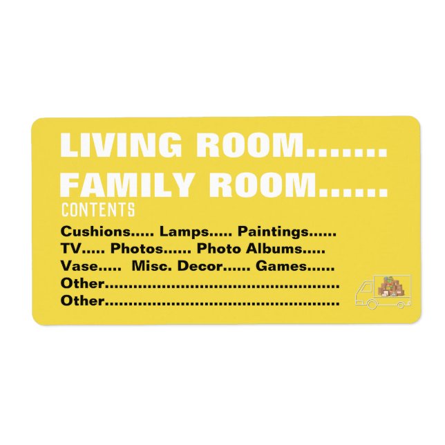 Packing Moving Organizing Labels -Living/Family Rm (Front)