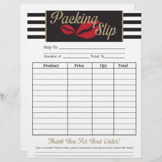 Packing Slip - Gold/Stripes/Lips (Front/Back)