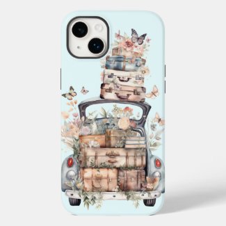 Packing suitcases car trunk butterflies flowers 