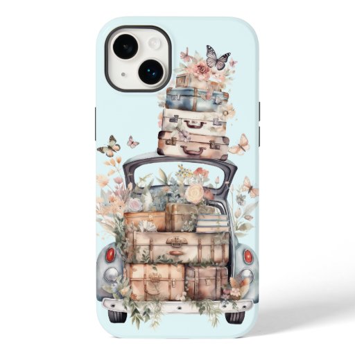 Packing suitcases car trunk butterflies flowers  Case-Mate iPhone 14 plus case