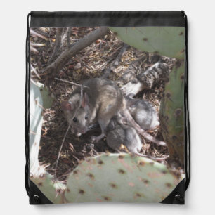 Packrat Mother with Babies Drawstring Bag