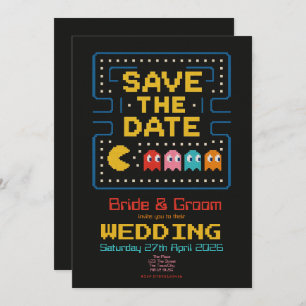 pacman retro personalized gaming 'save the date' invitation