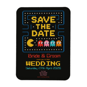 pacman retro personalized gaming 'save the date' magnet