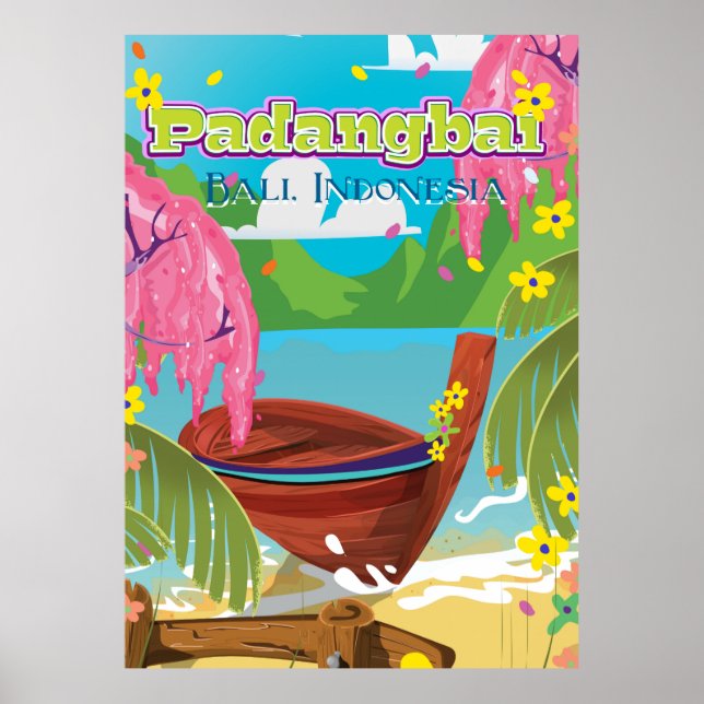 Padangbai cartoon travel poster art. (Front)