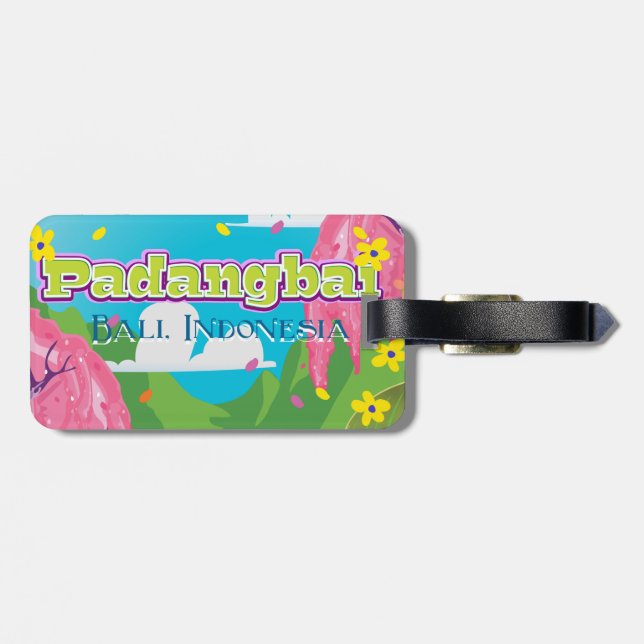 Padangbai cartoon travel poster art. luggage tag (Back Horizontal)